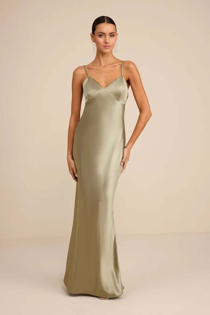 NWT Lulu's Cavana Sage Satin Sleeveless Maxi Dress Women's Size Large